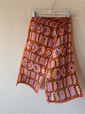 Vintage 100% Silk Scarf - Honey - Long Orange Black Colorful 10x52